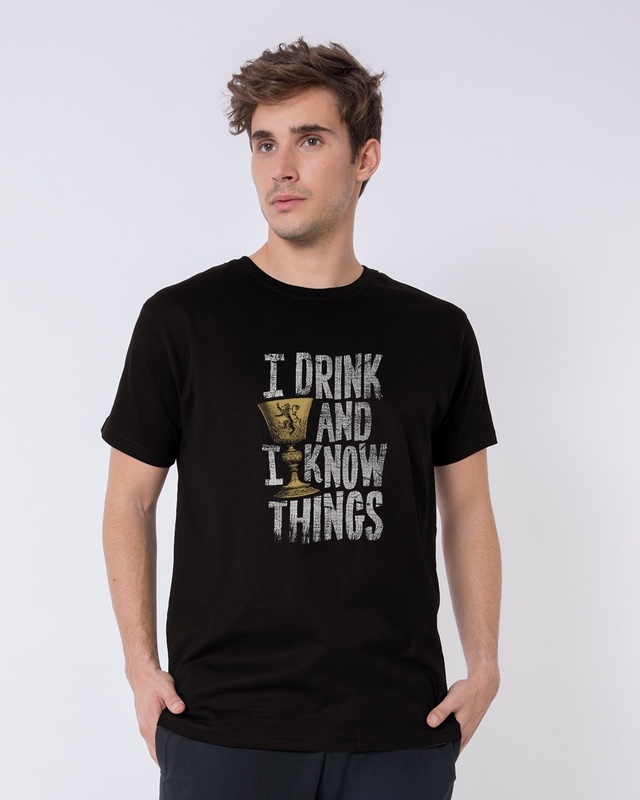 Shop Men's Black I Drink and I Know Things Typography T-shirt-Front