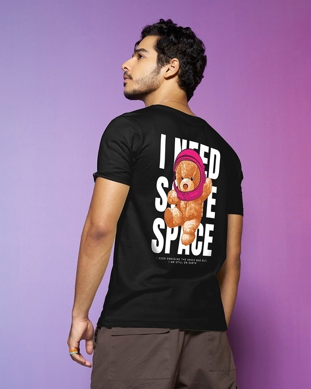 Shop Men's Black I Need Some Space Teddy Graphic Printed T-shirt-Front