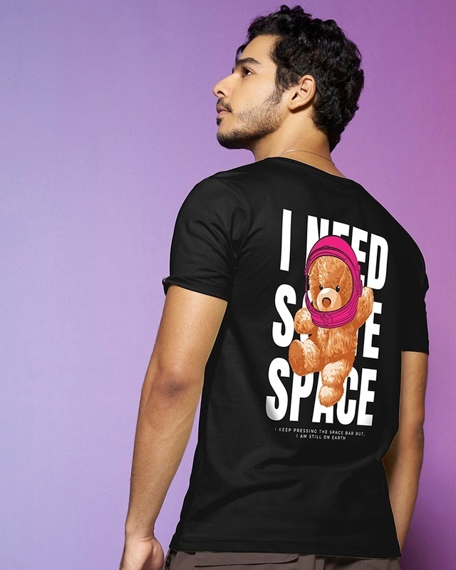 Shop Men's Black I Need Some Space Teddy Graphic Printed T-shirt-Front