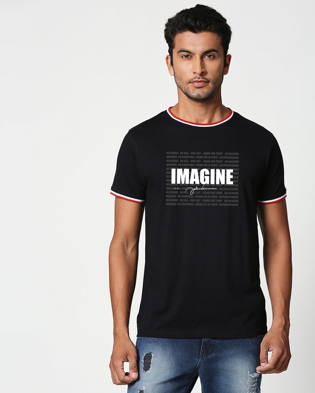 Shop Men's Black Imagine Typography T-shirt-Front