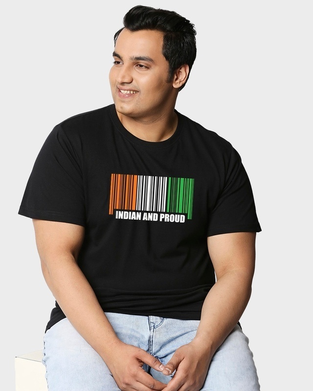 Shop Men's Black Indian & Proud Typography Plus Size T-shirt-Front