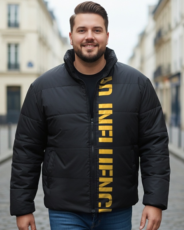 Shop Men's Black Influence Typography Oversized Plus Size Puffer Jacket-Front