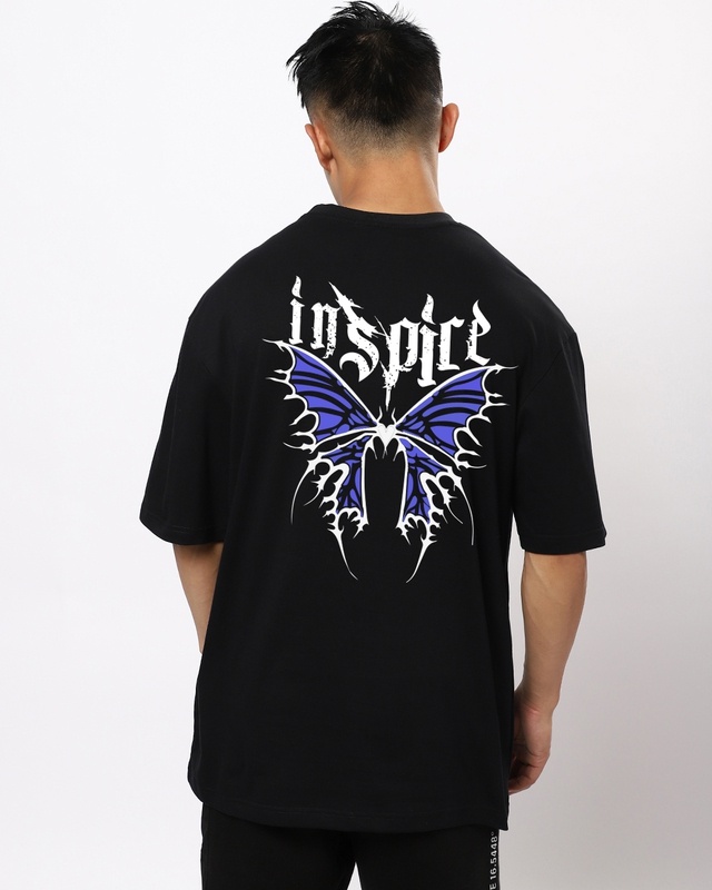 Shop Men's Black Inspire Graphic Printed Oversized T-shirt-Front