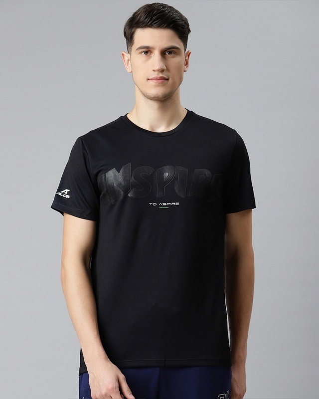Shop Men's Black Inspire Typography Slim Fit T-shirt-Front