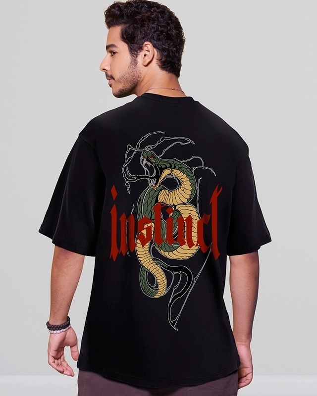 Shop Men's Black Instinct Graphic Printed Oversized T-shirt-Front