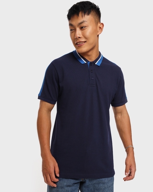 Shop Men's Black Iris Color Block Plus Size Polo T-shirt-Front