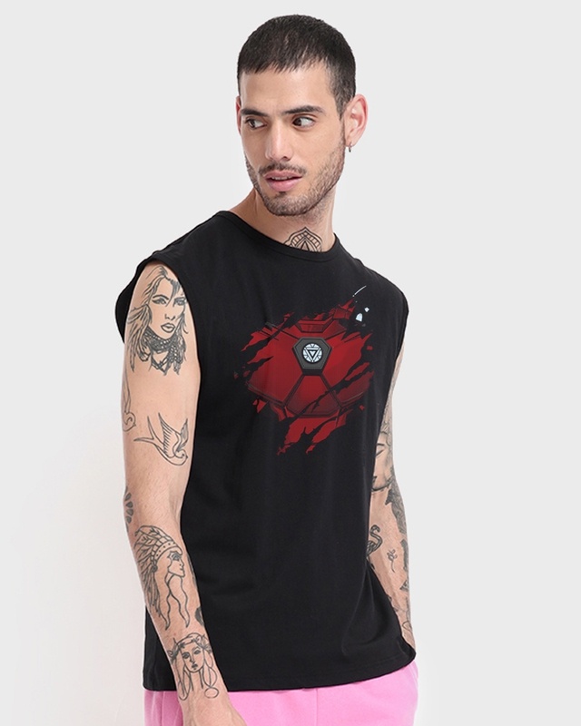 Shop Men's Black Iron Man Of War (AVL) Graphic Printed Super Loose Fit Vest-Front
