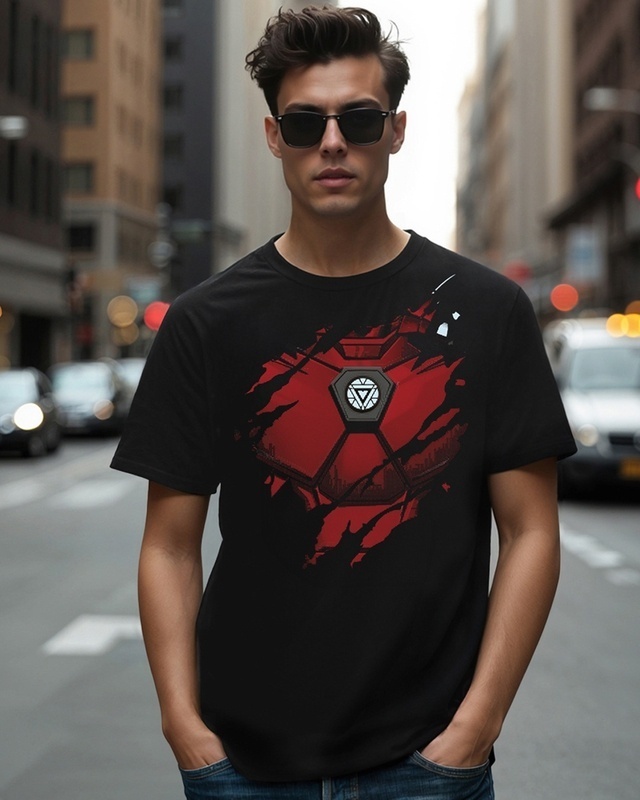 Shop Men's Black Iron Man Of War Graphic Printed T-shirt-Front