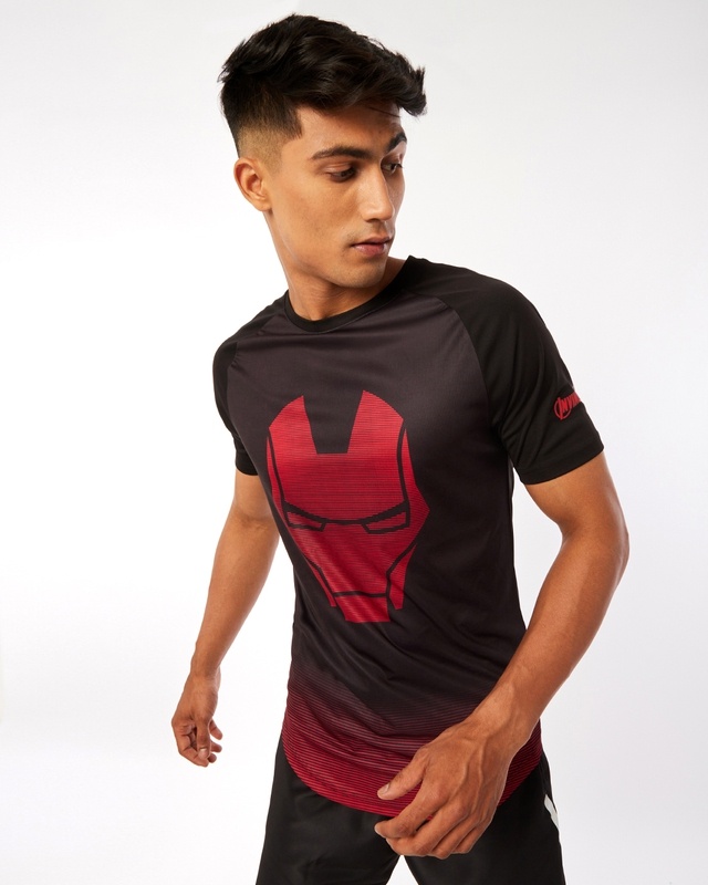 Shop Men's Black Iron Man Training T-shirt-Front