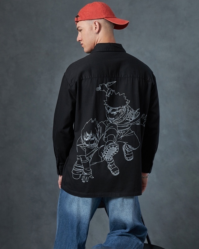 Shop Men's Black Jap Graphic Printed Oversized Shirt-Front