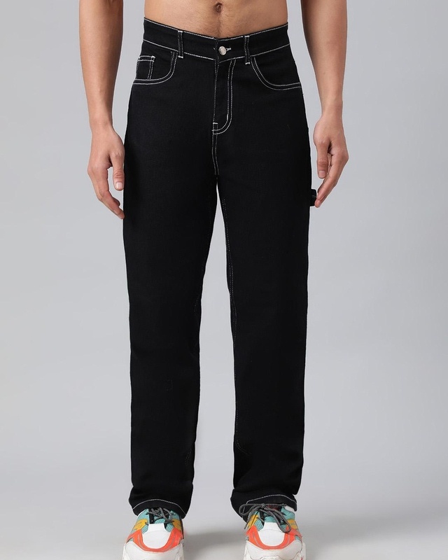 Shop Men's Black Relaxed Fit Jeans-Front