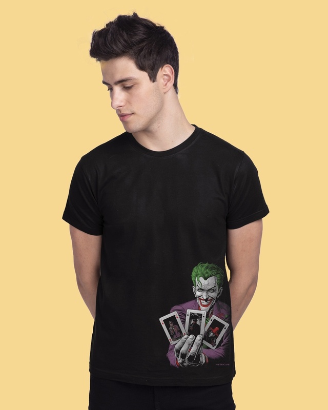 Shop Men's Black Joker Card T-shirt-Front