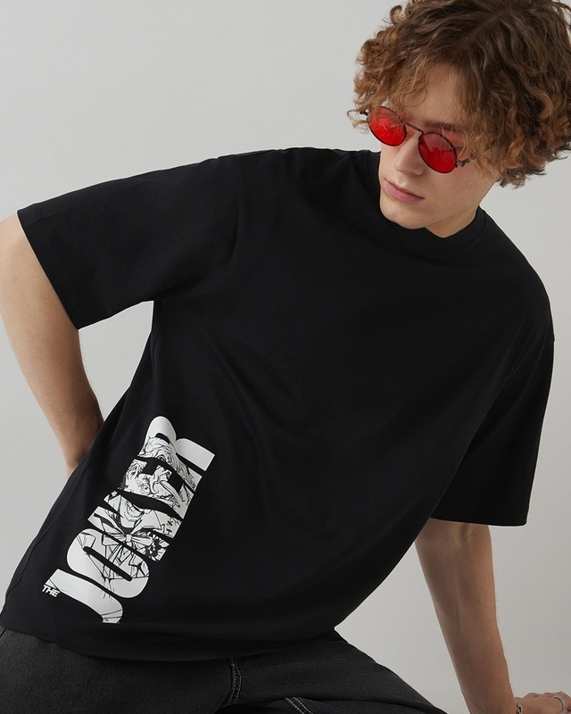 Shop Men's Black Joker Typography Oversized T-shirt-Front