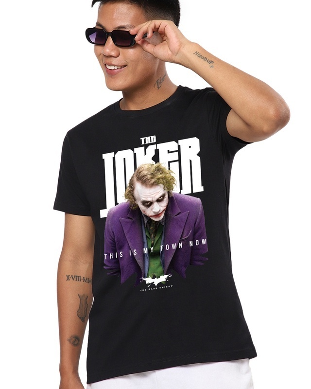 Shop Men's Black Joker's Town Graphic Printed T-shirt-Front