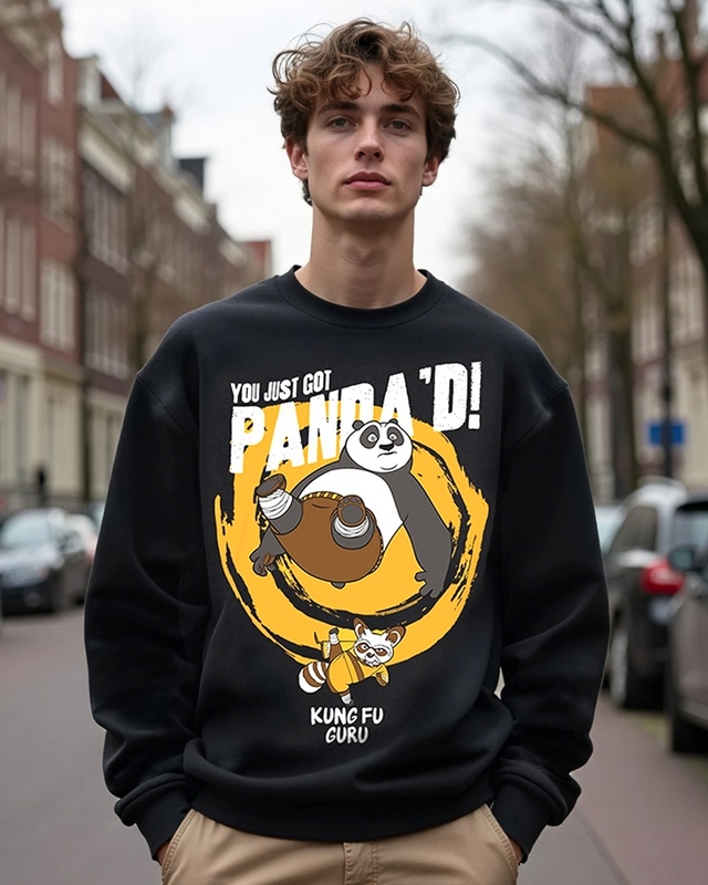 Shop Men's Black Just Got Pandad Graphic Printed Oversized Sweatshirt-Front