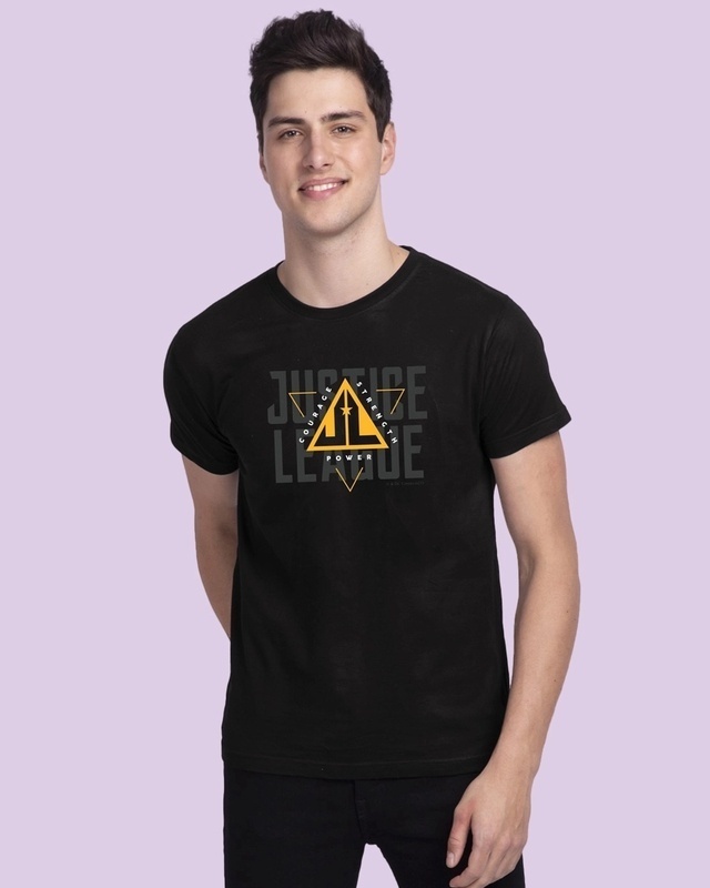 Shop Men's Black Justice League Triad T-shirt-Front
