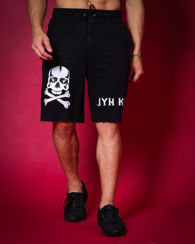 Shop Men's Black Jym King Graphic Printed Relaxed Fit Shorts-Front