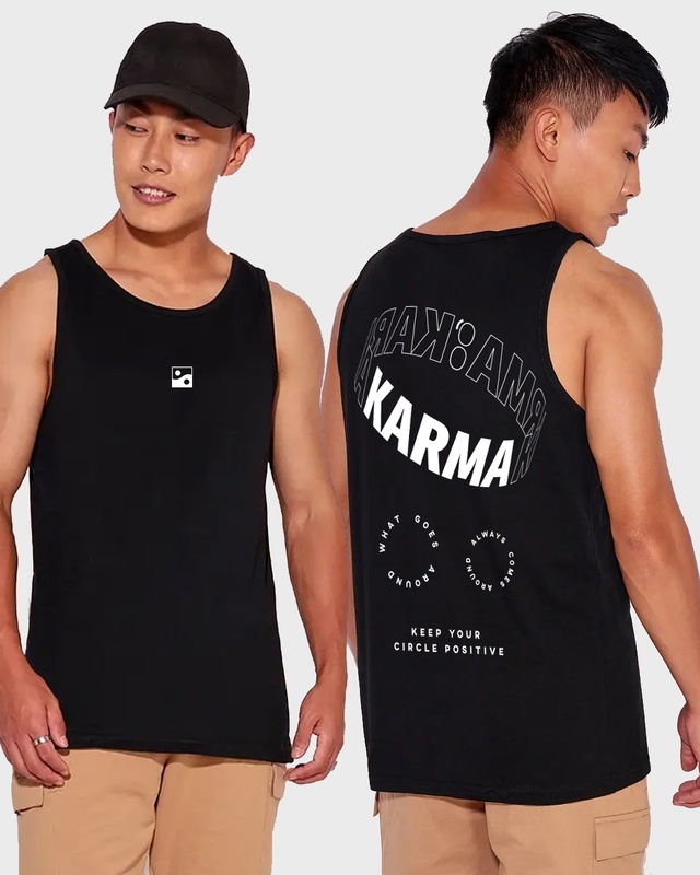 Shop Men's Black Karma Circles Typography Vest-Front