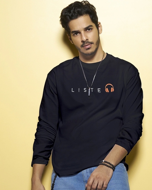 Shop Men's Black Keep Listening Typography T-shirt-Front