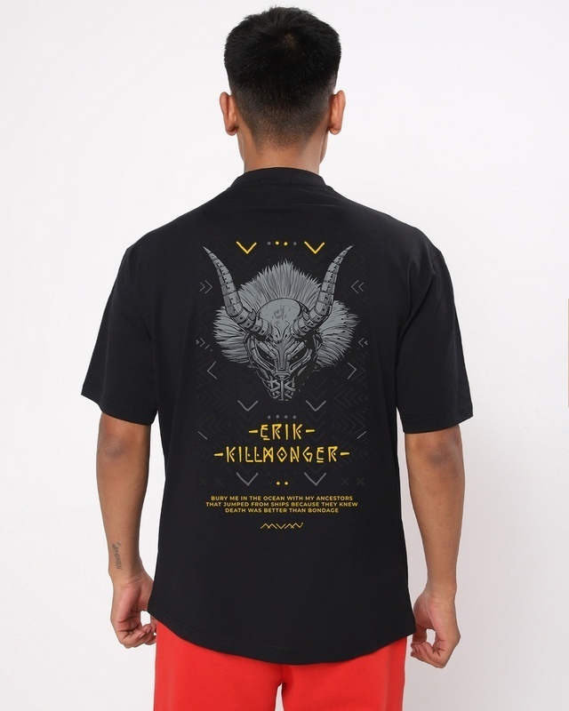 Shop Men's Black Killmonger Graphic Printed Oversized T-shirt-Front