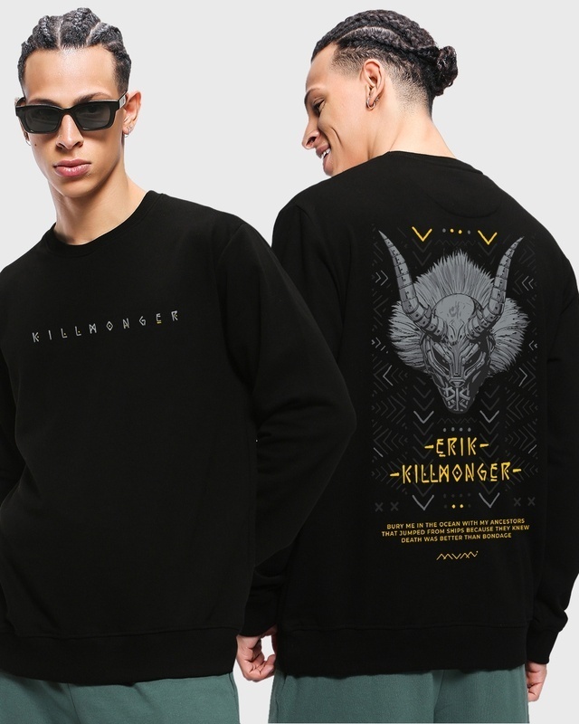 Shop Men's Black Killmonger Graphic Printed Sweatshirt-Front