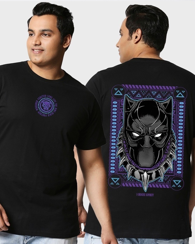 Shop Men's Black King Black Panther Graphic Printed Oversized Plus Size T-shirt-Front