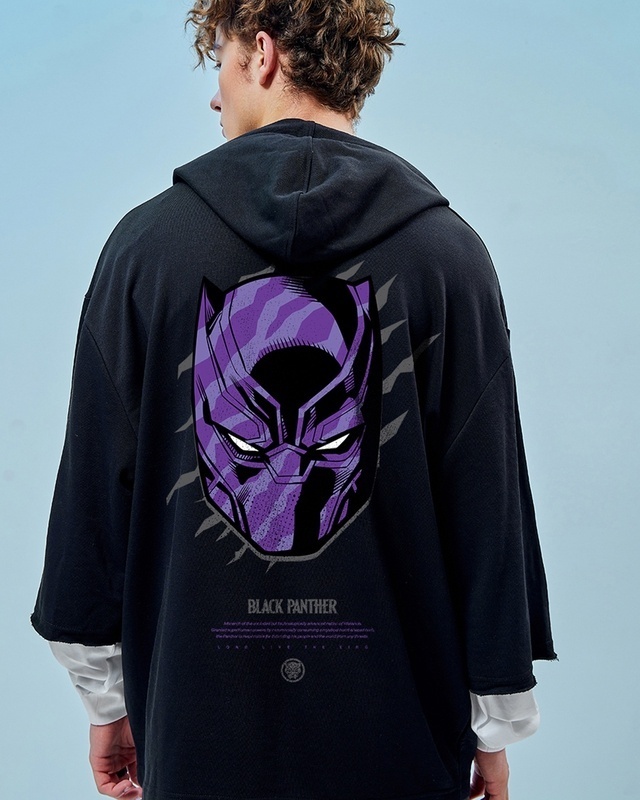 Shop Men's Black King of Wakanda Graphic Printed Super Loose Fit Hoodies-Front