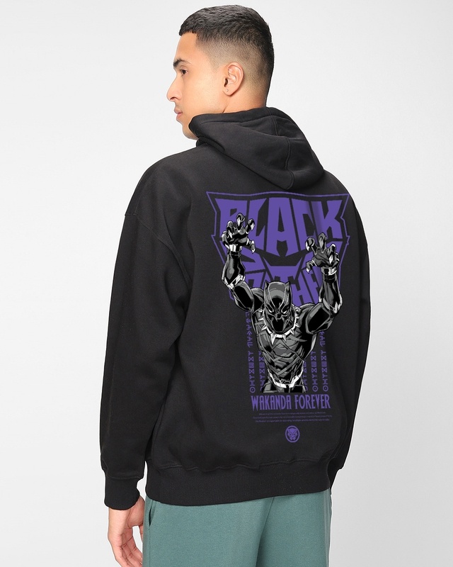Shop Men's Black King T Challa Graphic Printed Oversized Hoodies-Front