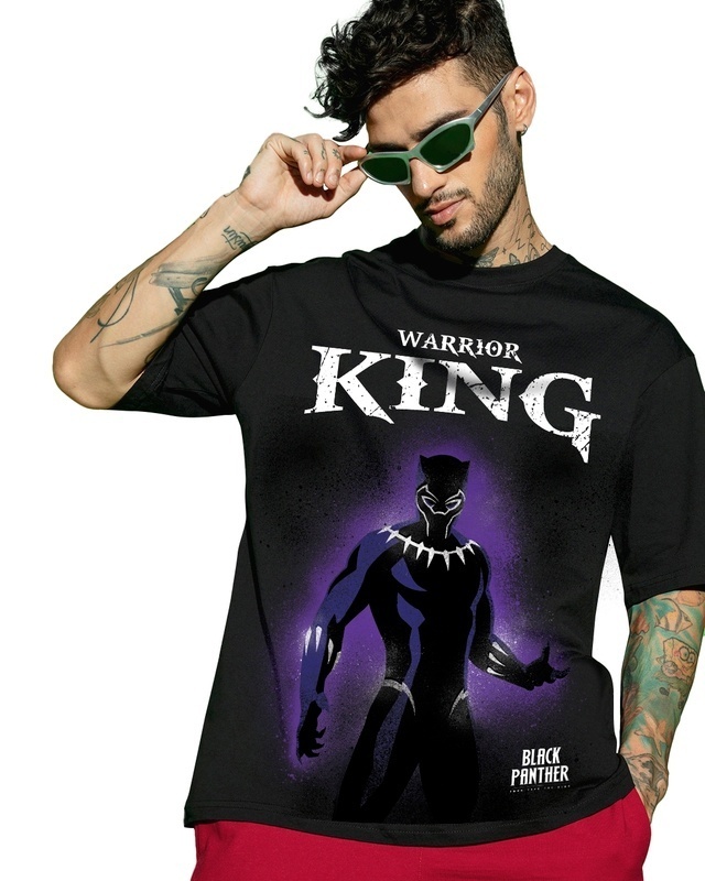 Shop Men's Black King Warrior Graphic Printed Oversized T-shirt-Front