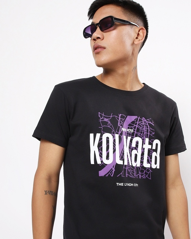 Shop Men's Black Kolkata Typography T-shirt-Front