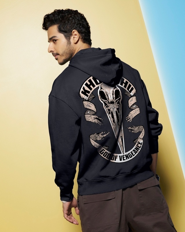 Shop Men's Black Konshu Graphic Printed Oversized Hoodie-Front