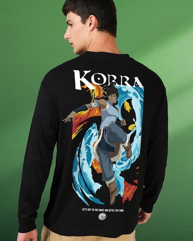 Shop Men's Black Korra The Legend Graphic Printed Oversized T-shirt-Front