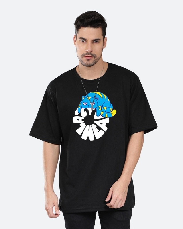 Shop Men's Black Lazy Head Graphic Printed Oversized T-shirt-Front