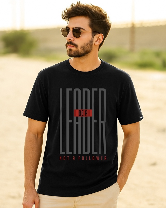 Shop Men's Black Leader Typography T-shirt-Front