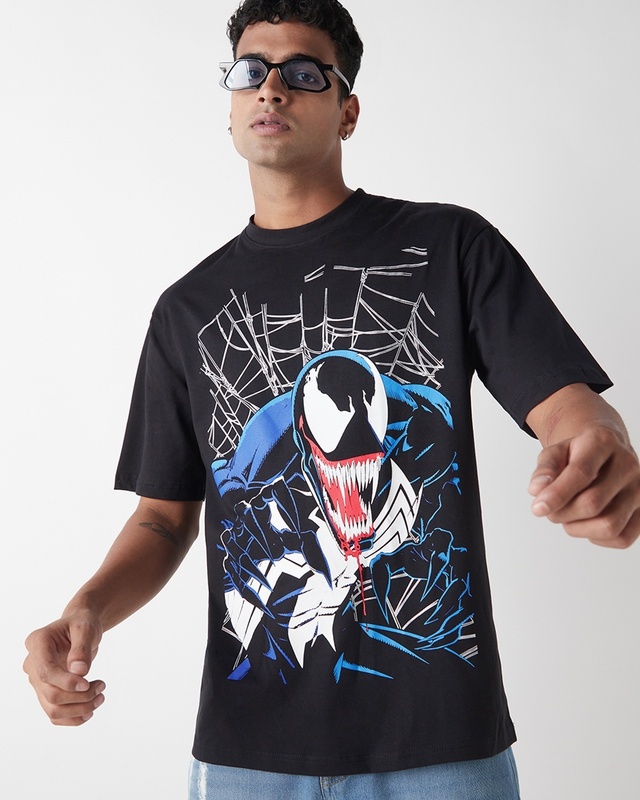 Shop Men's Black Lethal Protector Graphic Printed Oversized T-shirt-Front