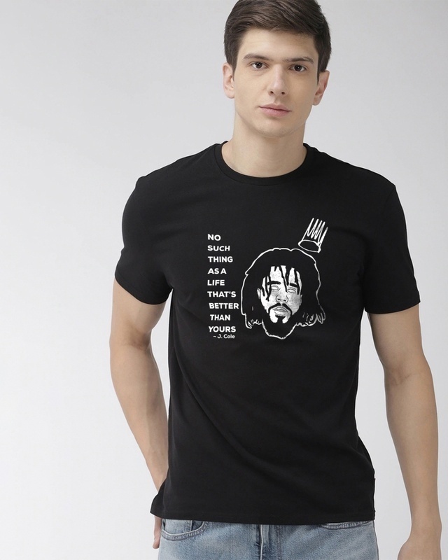 Shop Men's Black Life Graphic Printed Cotton T-shirt-Front