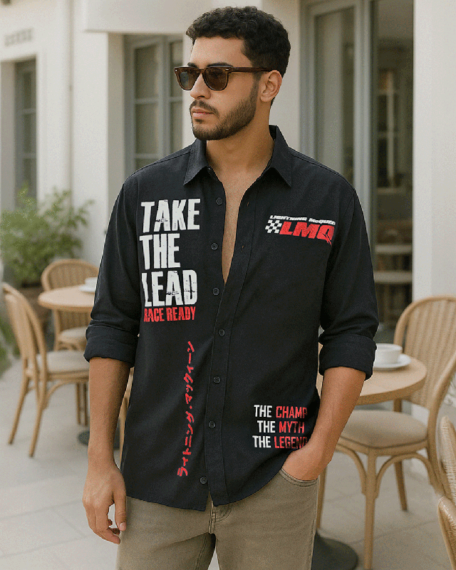 Shop Men's Black LMQ Typography Oversized Shirt-Front