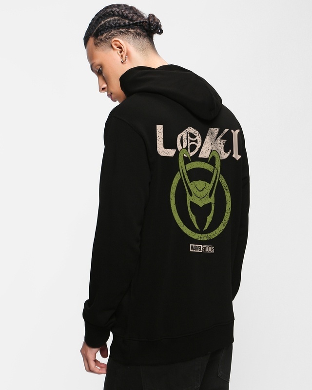 Shop Men's Black Loki Grunge Graphic Printed Oversized Hoodies-Front
