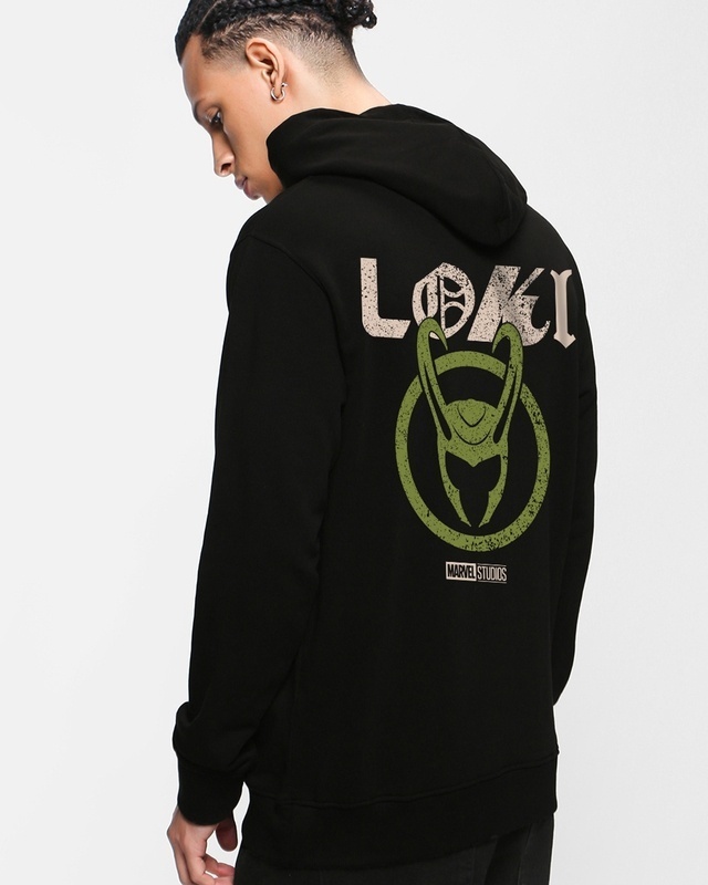 Shop Men's Black Loki Grunge Graphic Printed Oversized Hoodies-Front