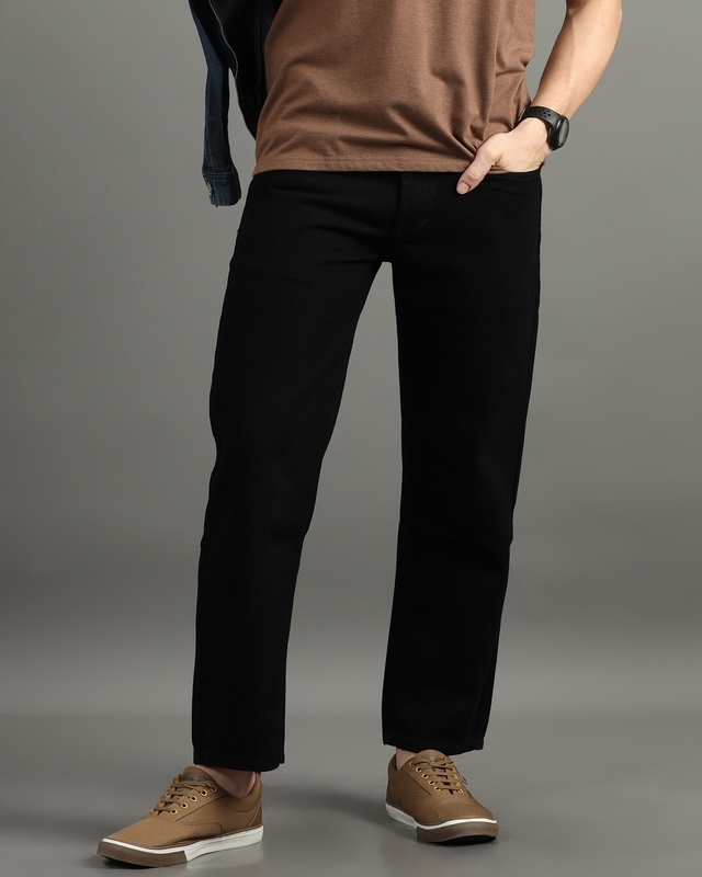 Shop Men's Black Loose Comfort Fit Jeans-Front