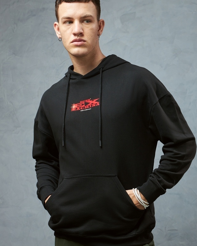 Shop Men's Black Machina Typography Oversized Hoodies-Front