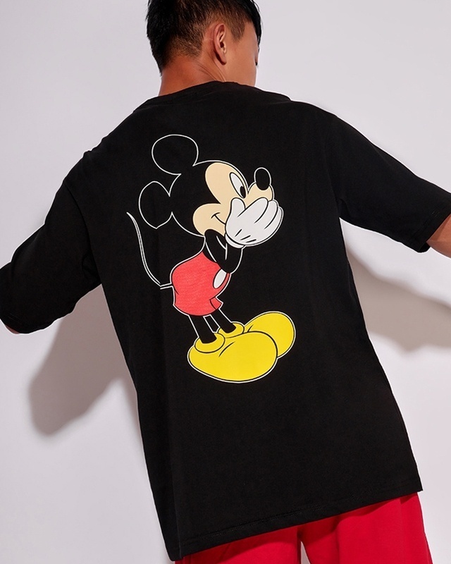 Shop Men's Black Mickey Love Graphic Printed Oversized T-shirt-Front