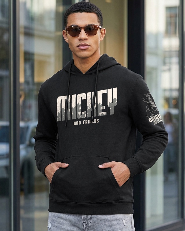 Shop Men's Black Mickey N Friends Graphic Printed Hoodies-Front