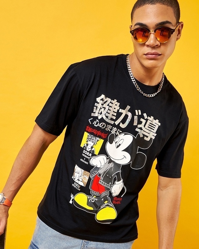 Shop Men's Black Mickey Star Graphic Printed Oversized T-shirt-Front