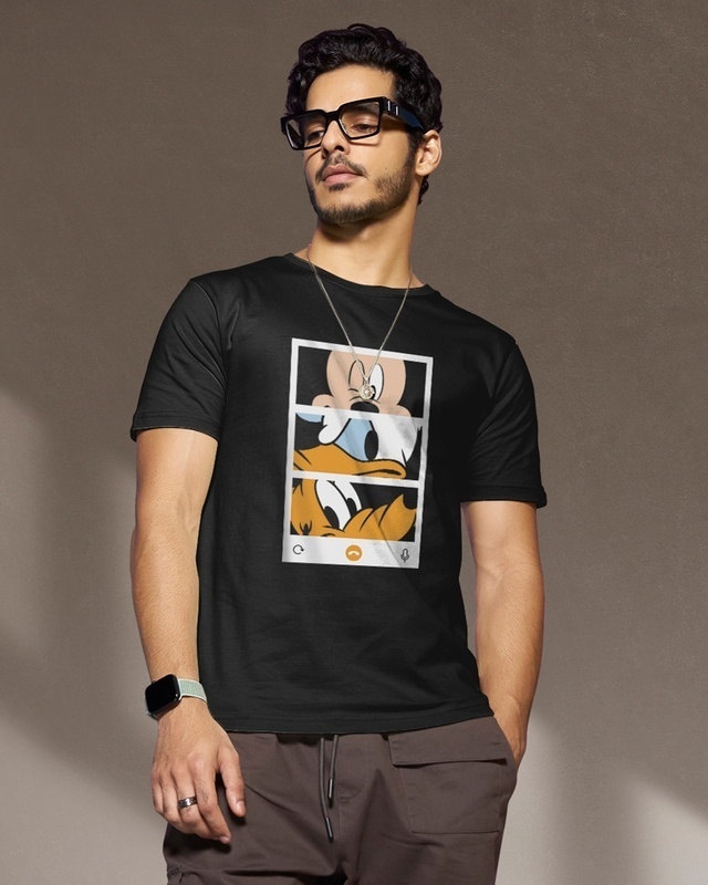 Shop Men's Black Mickey Trio Call (DL) Graphic Printed T-shirt-Front
