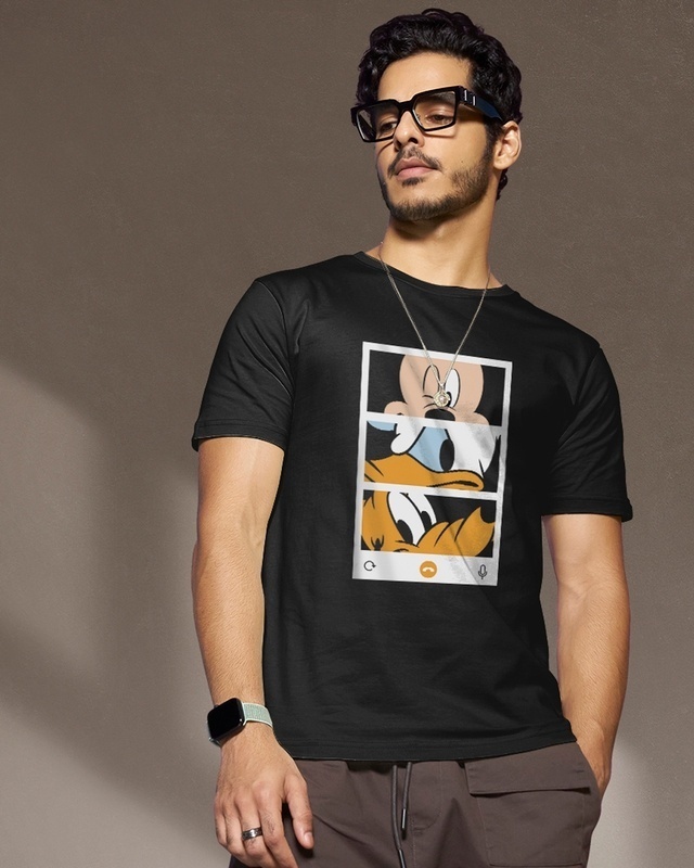 Shop Men's Black Mickey Trio Call (DL) Graphic Printed T-shirt-Front