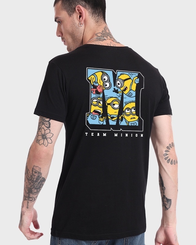 Shop Men's Black Minion Weird Graphic Printed T-shirt-Front