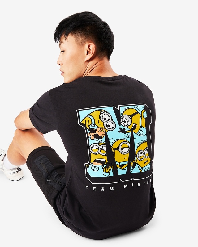 Shop Men's Black Minions Weird Is A Side Effect Typography T-shirt-Front