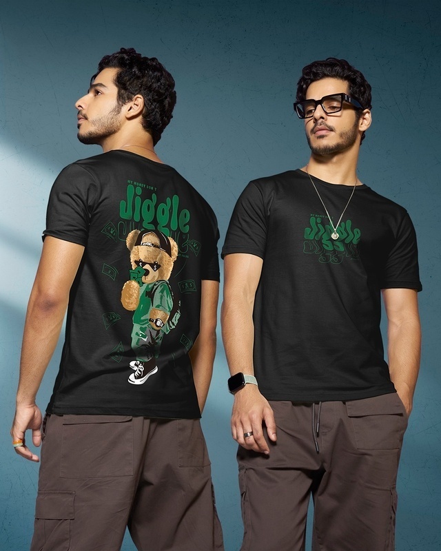 Shop Men's Black Money Don't Jiggle Graphic Printed T-shirt-Front