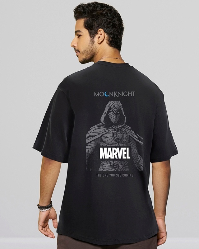 Shop Men's Black Moon Knight Marvel Graphic Printed Oversized T-shirt-Front
